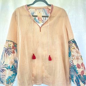 NWT JOHNNY WAS WORKSHOP  Effortless Peasant Blouse